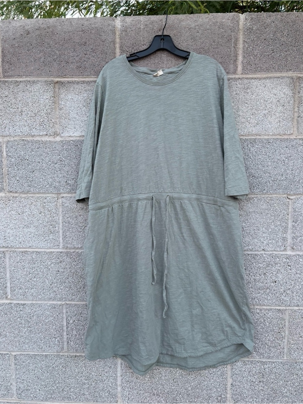 Pact XXXL Shadow (green) MIDI Dress Relaxed Slub Tie Waist 3/4 Sleeve Pockets - Picture 2 of 12